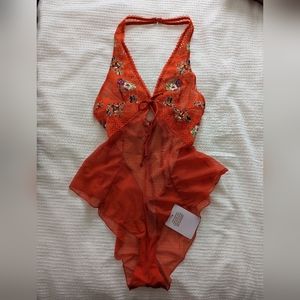 Fenty Orange Embroidered Floral Romper